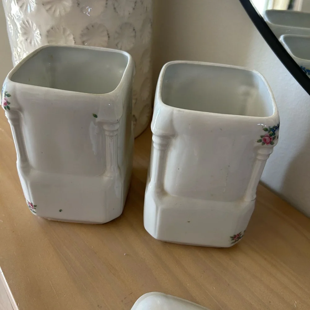 Vintage 1920s Victoria China Czechoslovakia Floral Flour & Sugar Canister Set